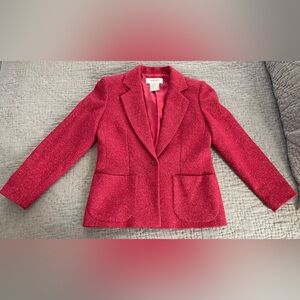 Vintage Yves Saint Laurent Red Virgin Wool Silk Blazer France Pockets Sz 40 M/L